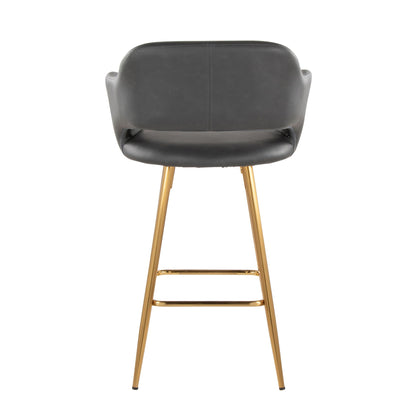 Contemporary fixed height counter stool set of 2, black faux leather seat with gold-tone legs on Tampa Home & Garden Store