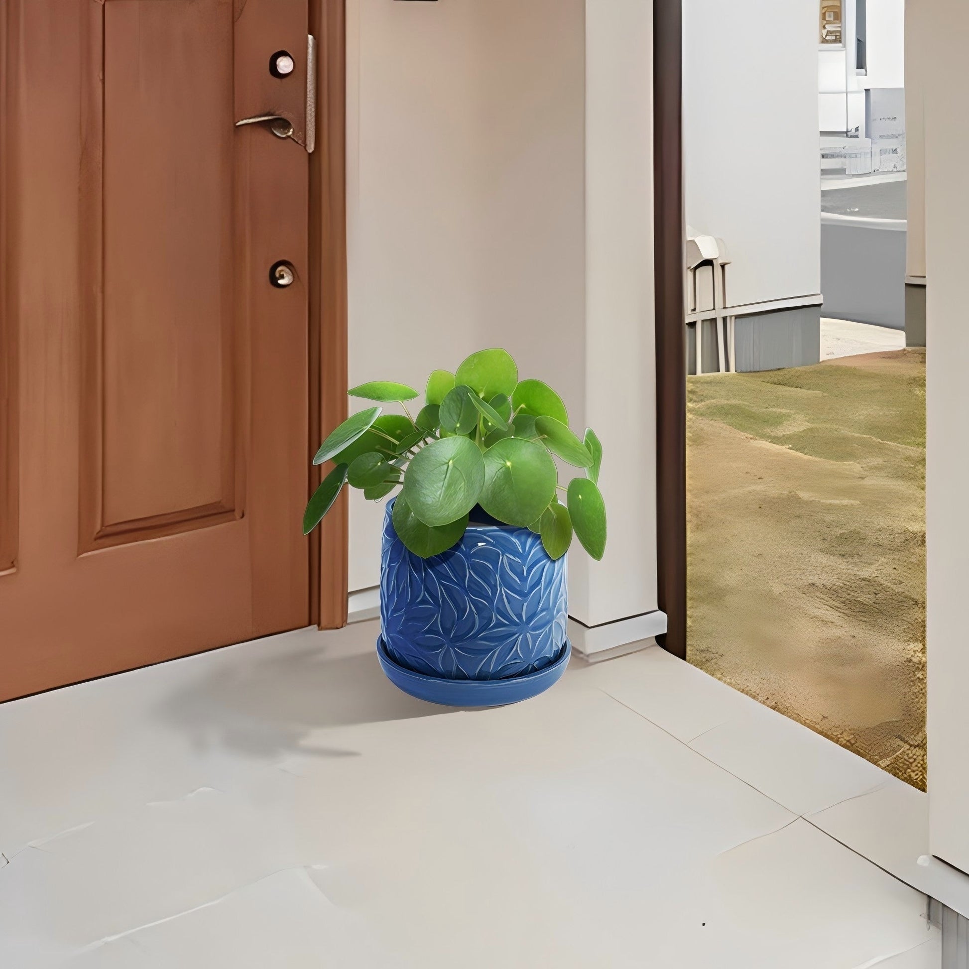 Set of 2 navy blue ceramic planters with white swirl pattern by HouseOfZazla on Tampa Home & Garden Store