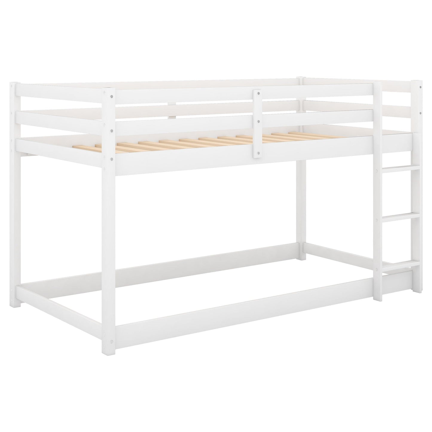 Floor Bunk Bed With Ladder in white wood slat base HouseOfZazla on Tampa Home & Garden Store