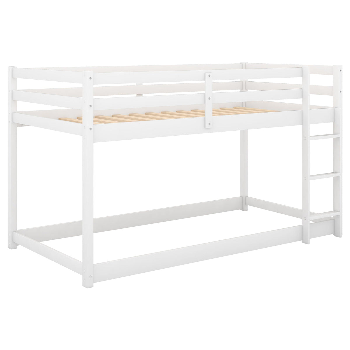 Floor Bunk Bed With Ladder in white wood slat base HouseOfZazla on Tampa Home & Garden Store