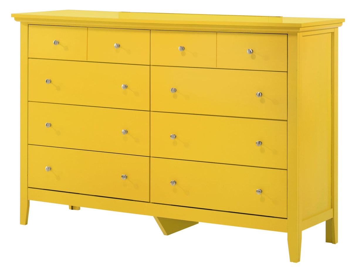 Elegant yellow dresser by HouseOfZazla with multiple drawers and chrome knobs on Tampa Home & Garden Store