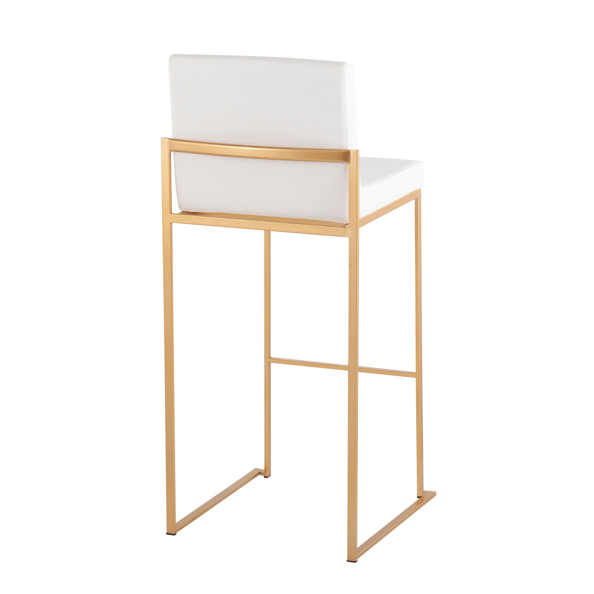 Single contemporary high-back barstool with white upholstered seat and gold metal frame on Tampa Home & Garden Store