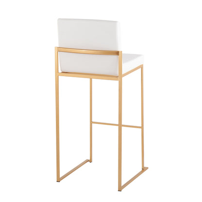 Single contemporary high-back barstool with white upholstered seat and gold metal frame on Tampa Home & Garden Store