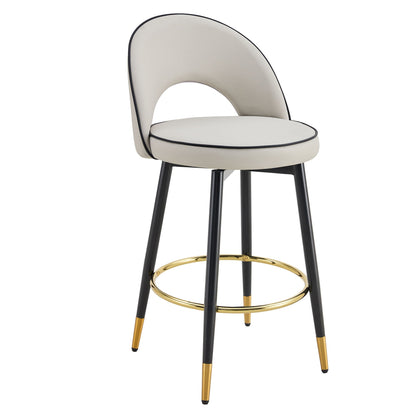 HouseOfZazla modern 360° rotatable bar chair with cream upholstery, black piping, metal legs on Tampa Home & Garden Store