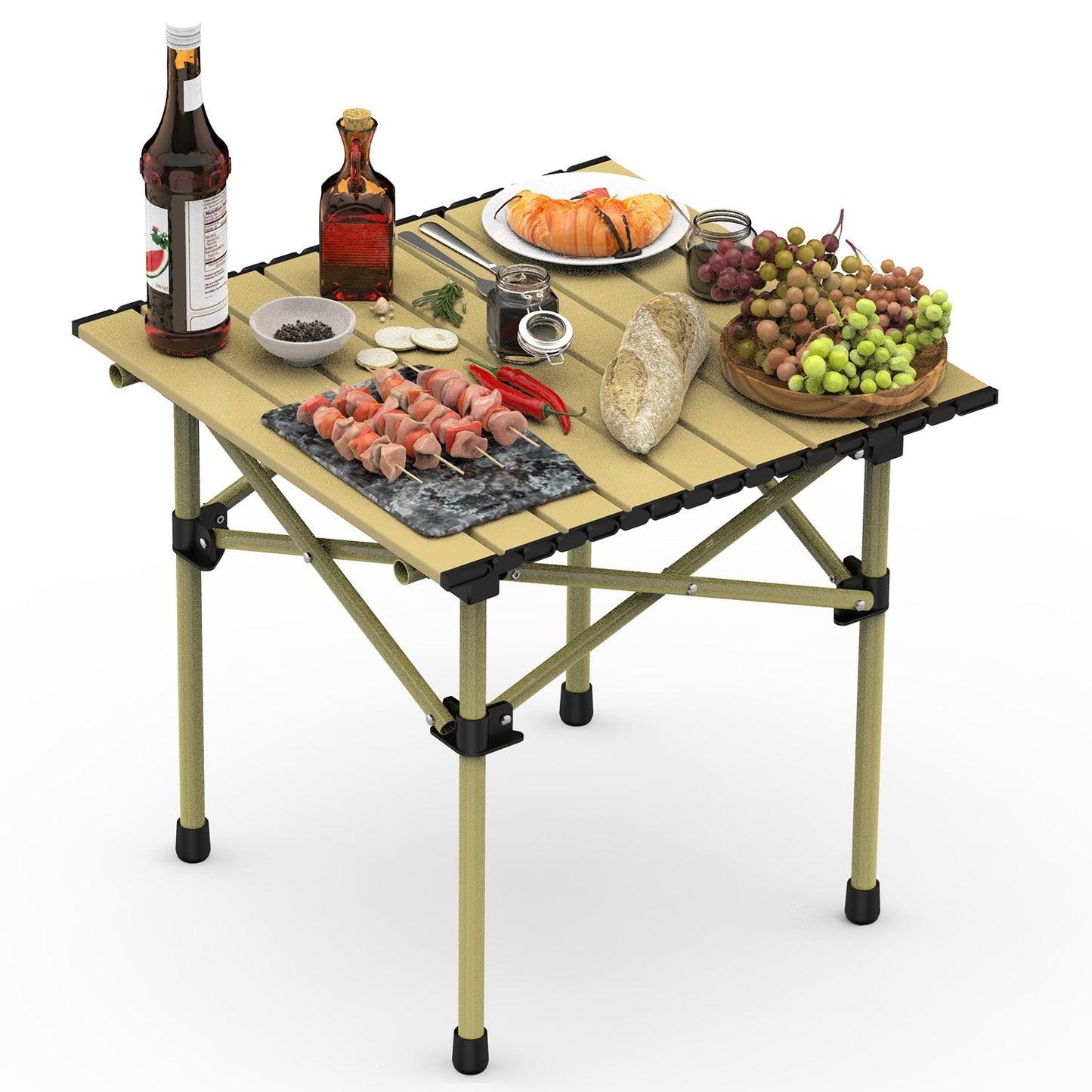 GemGear folding camping table with tan slat top and carbon steel frame for outdoor picnics on Tampa Home & Garden Store