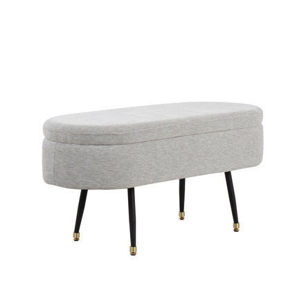 Contemporary storage bench with light gray fabric upholstery and black legs by HouseOfZazla on Tampa Home & Garden Store