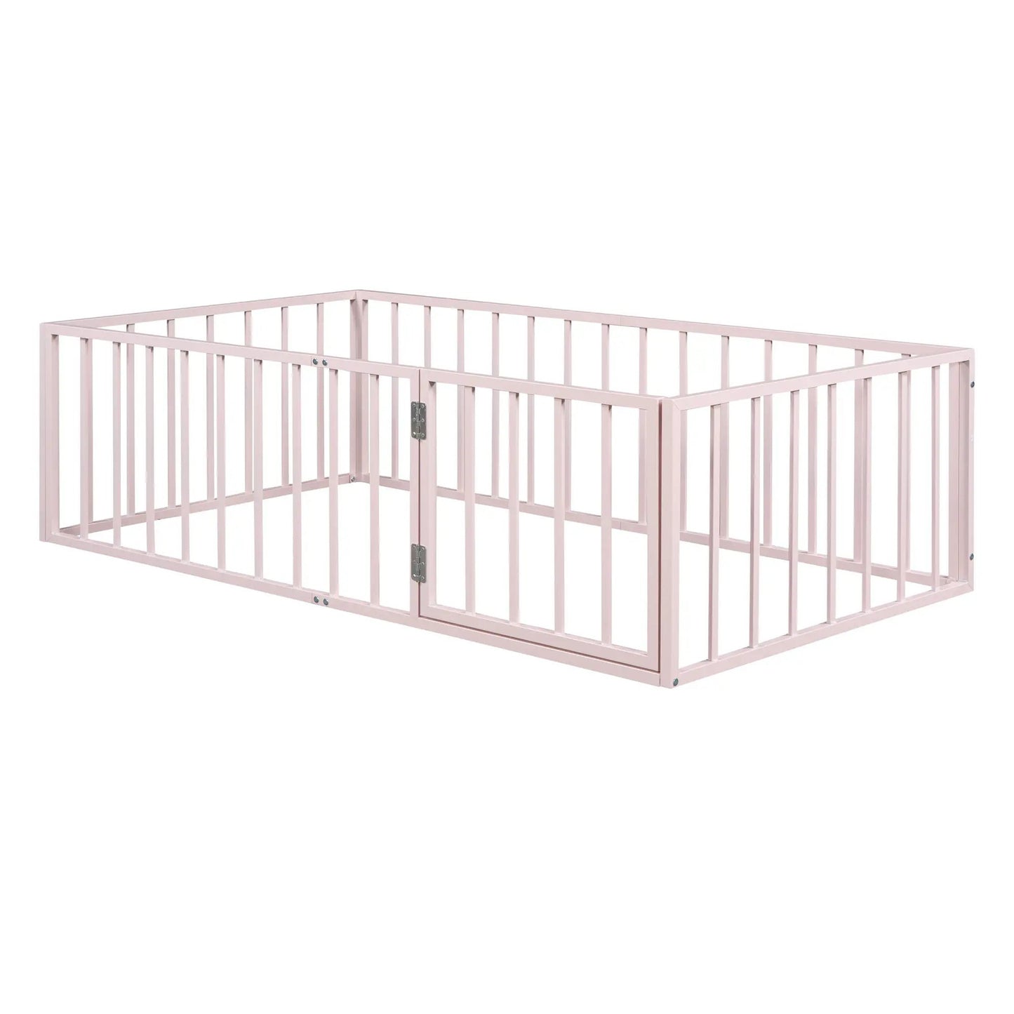 Metal floor bed frame with pink finish, fence rails and door by Unique Piece Furniture on Tampa Home & Garden Store