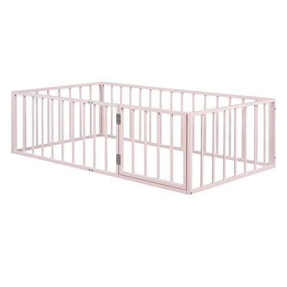 Metal floor bed frame with pink finish, fence rails and door by Unique Piece Furniture on Tampa Home & Garden Store