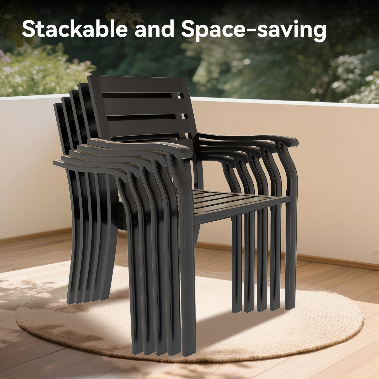 7-Piece outdoor dining set, HouseOfZazla, black stackable chairs on Tampa Home & Garden Store
