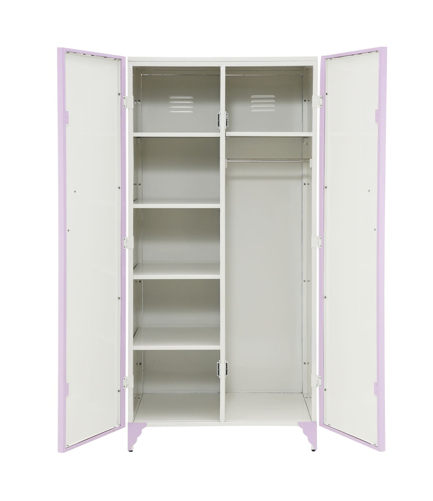 Priya II synthetic purple wardrobe, triple with white interior, shelves and hanging rail on Tampa Home & Garden Store