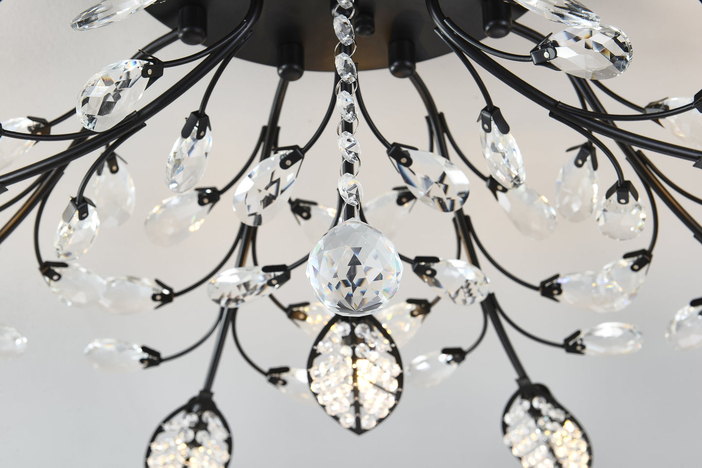 15-Light Chandelier Crystal Ceiling Lamp with teardrop prisms black metal arms HouseOfZazla on Tampa Home & Garden Store