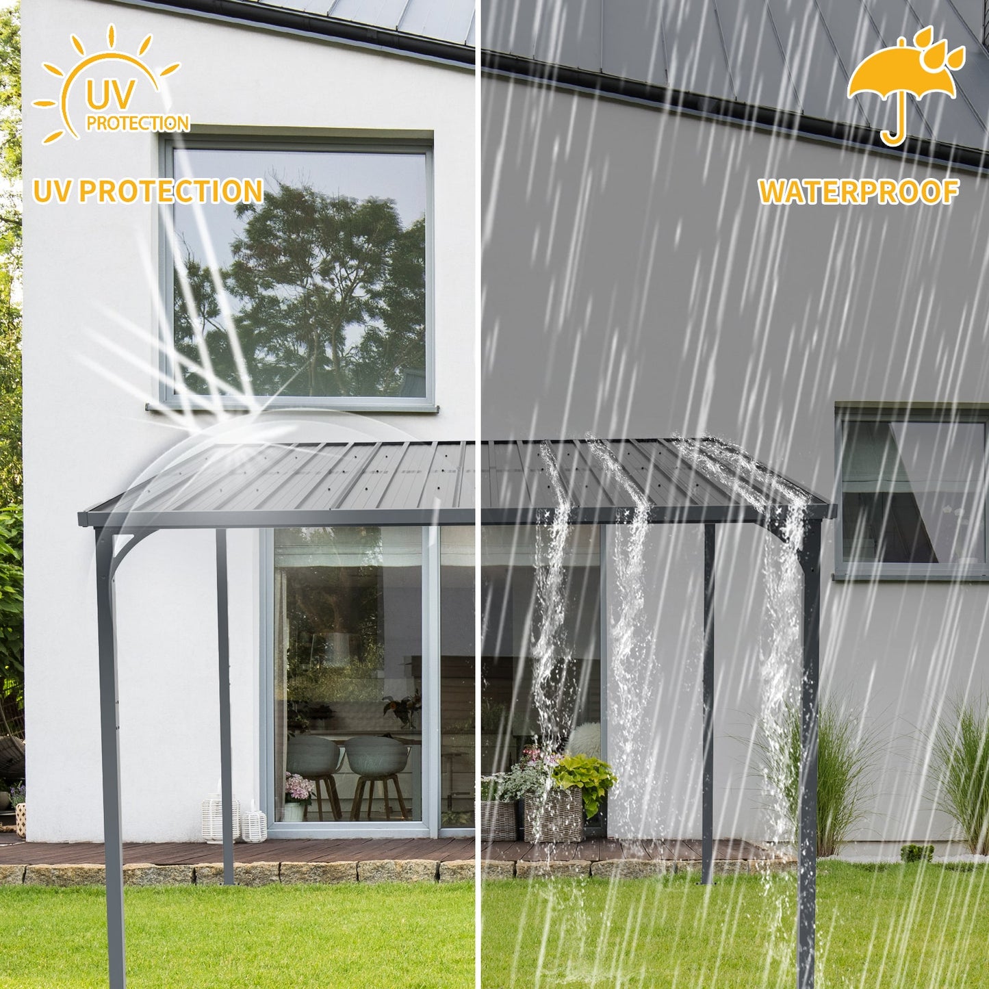Modern Outdoor Pergola With Metal Inclined Roof