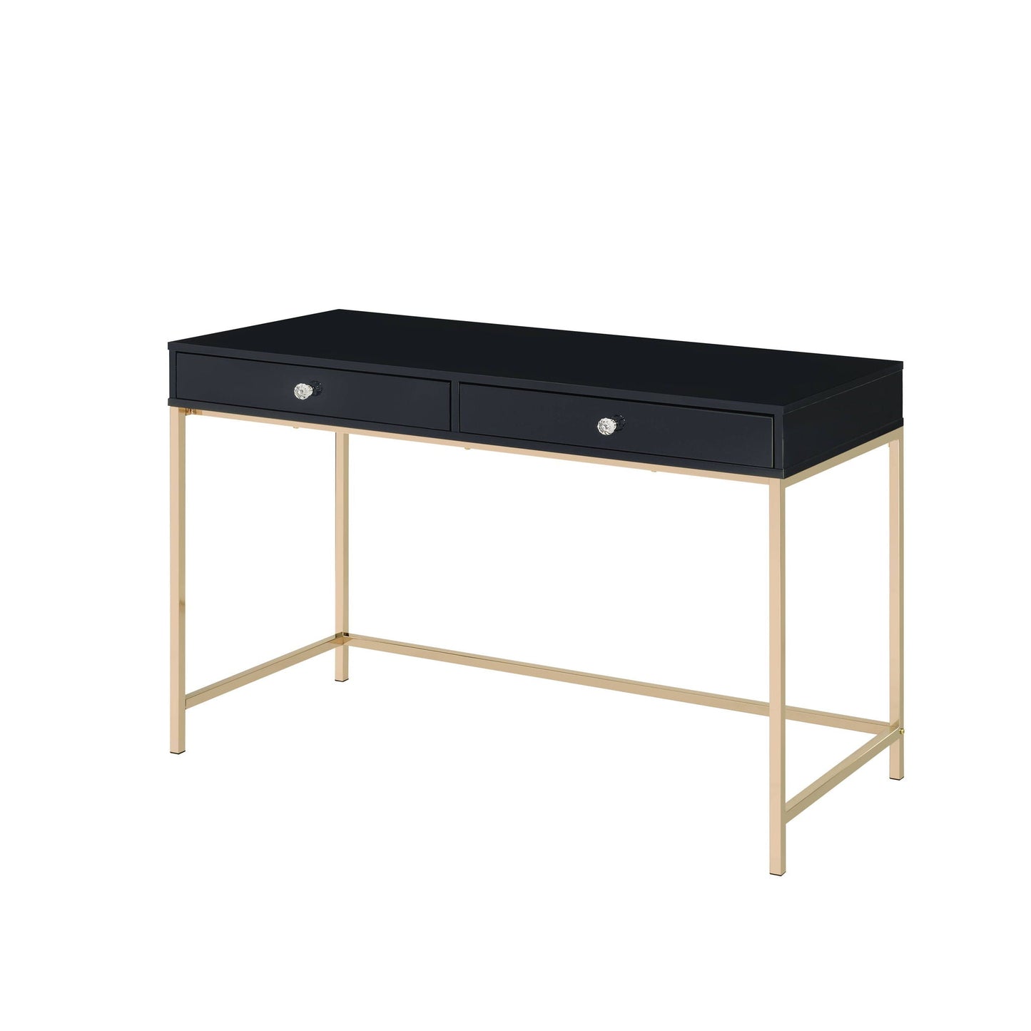 Ottey High Gloss Writing Desk black with crystal knobs, gold legs, 2-drawer HouseOfZazla on Tampa Home & Garden Store