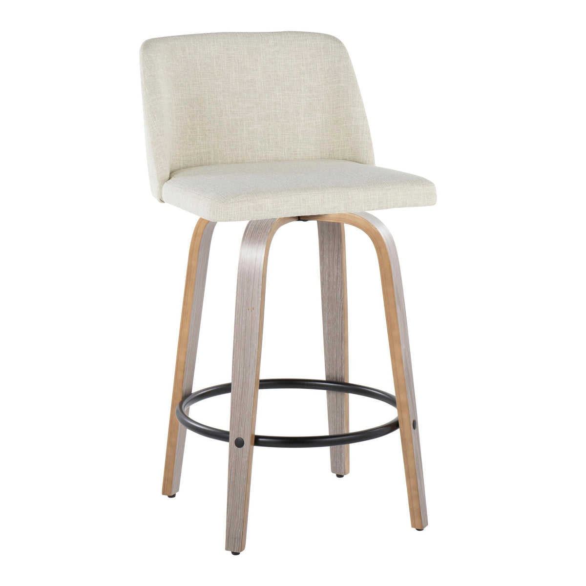 HouseOfZazla beige fabric counter stools, fixed-height, swivel, round footrest, set of 2 on Tampa Home & Garden Store