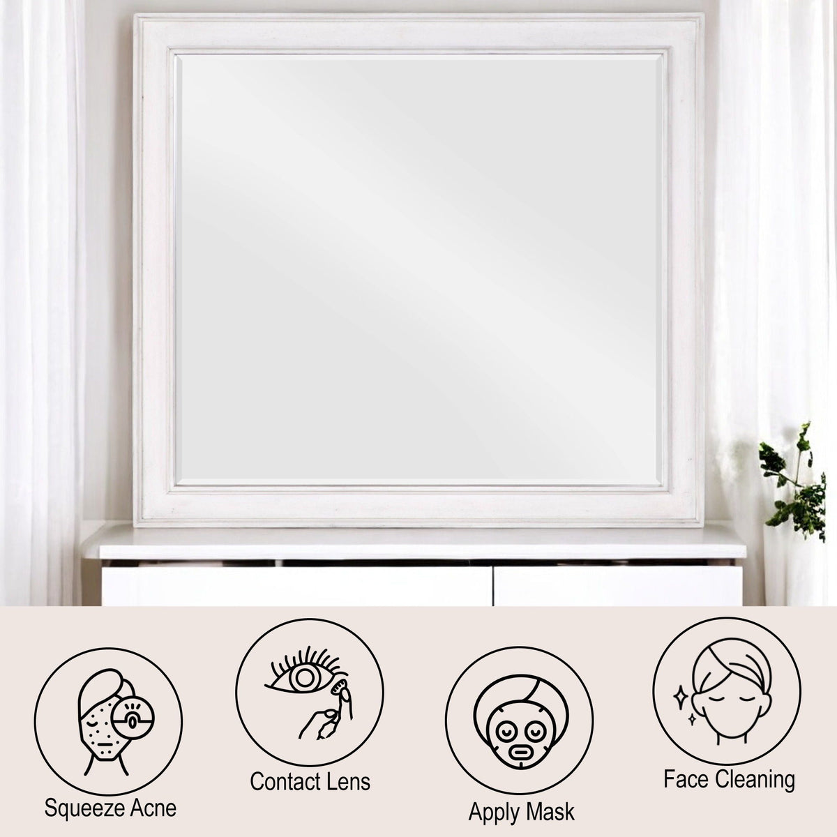 Weathered Mirror with Beveled Edge - White, distressed frame on Tampa Home & Garden Store