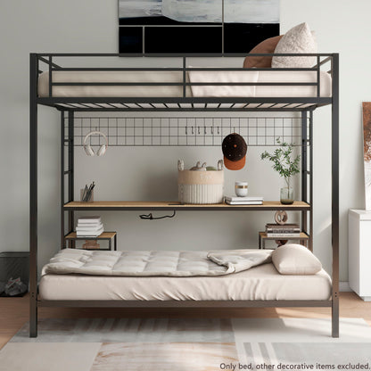 Ethan bunk bed with desk and storage shelves in black metal frame on Tampa Home & Garden Store