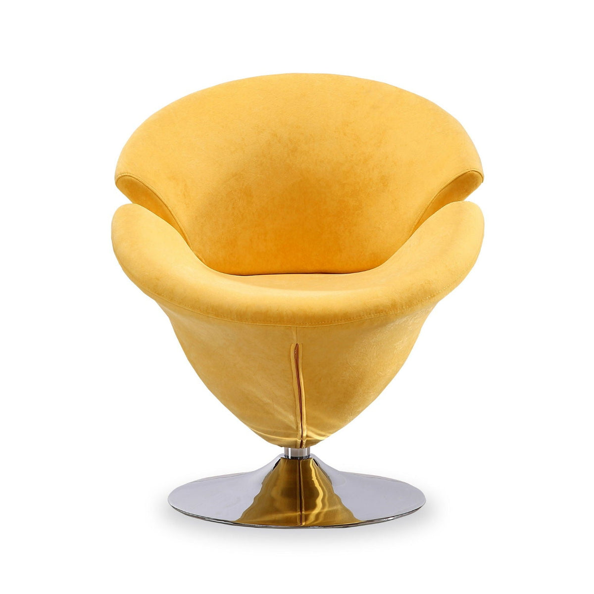 Tulip swivel lounge chair yellow velvet with chrome pedestal base, 360° rotation on Tampa Home & Garden Store