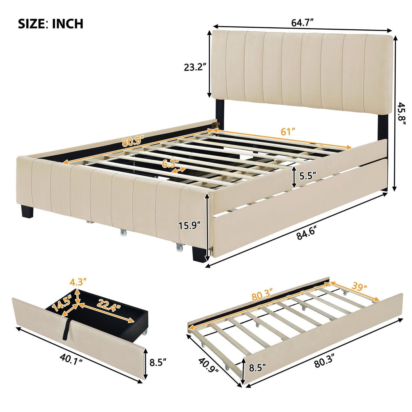 Platform Bed with 2 Drawers and Twin Trundle