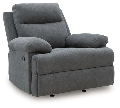 Side-Swipe Rocker Recliner gray fabric with plush cushions on Tampa Home & Garden Store