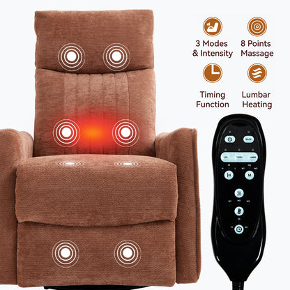 Orange Heat Massage Recliner Chair with Rocker and Swivel, brown upholstery and remote on Tampa Home & Garden Store