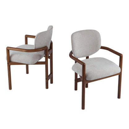 Upholstered Arm Dining Chairs Set of 2 with light gray fabric and wood frames HouseOfZazla on Tampa Home & Garden Store