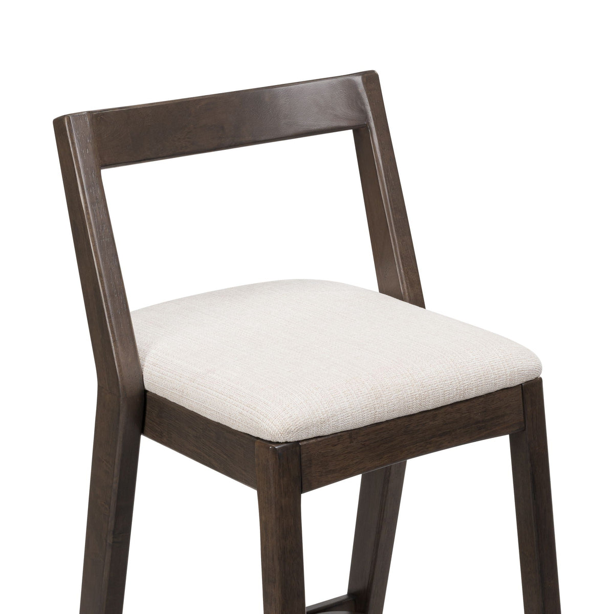 Jasper Indoor Bar Stool with dark brown rubberwood frame and beige upholstered seat on Tampa Home & Garden Store