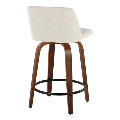 Contemporary swivel counter stool beige fabric with curved wood legs by HouseOfZazla on Tampa Home & Garden Store