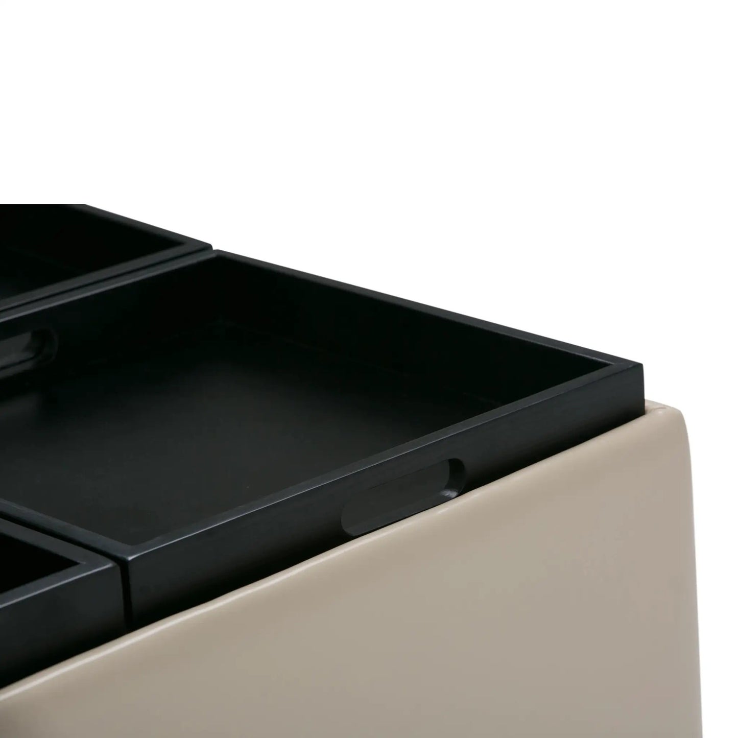 Avalon square storage ottoman coffee table beige exterior with black interior tray on Tampa Home & Garden Store