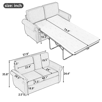 Pull Out Sofa Bed With Twin Memory Foam Mattress