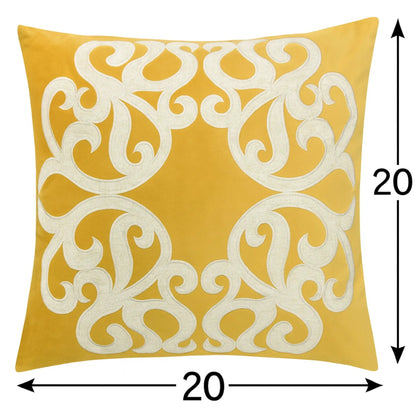 Dora Pillow Cover with Matching Back by Unique Piece Furniture yellow white scroll embroidery on Tampa Home & Garden Store