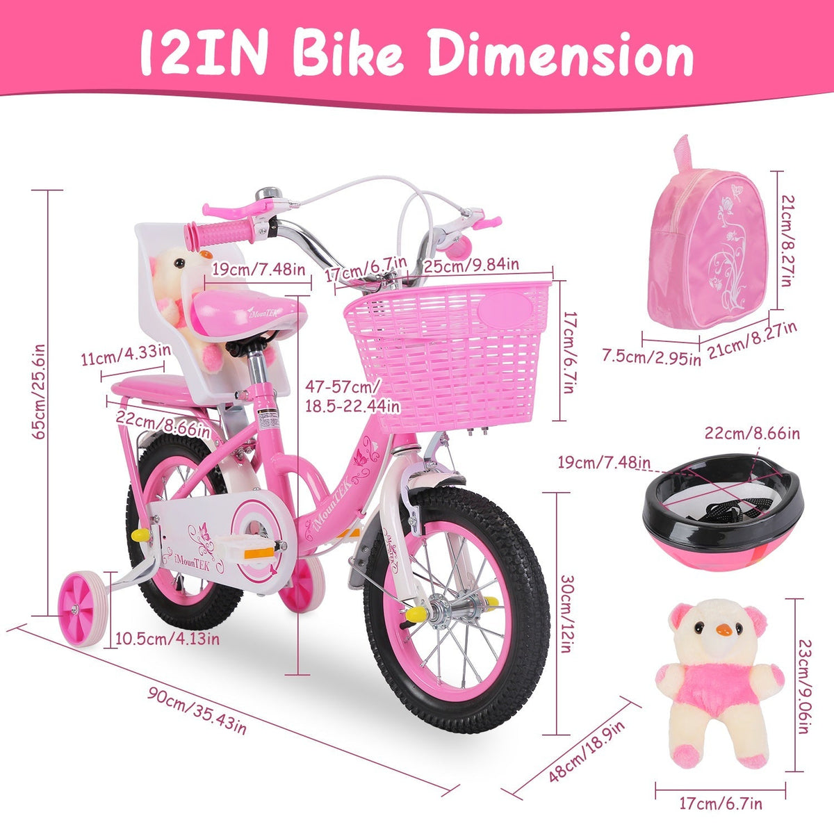GemGear 16in pink carbon steel kids bike with front basket and detachable training wheels on Tampa Home & Garden Store
