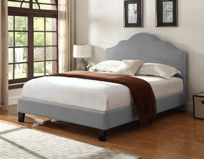 Kopa fabric upholstered bed in grey with nailhead trim HouseOfZazla on Tampa Home & Garden Store