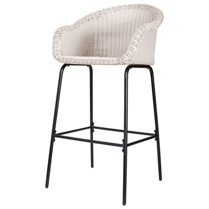 Ladd Outdoor Metal Wicker Barstool set of 2, light gray wicker with black metal legs on Tampa Home & Garden Store