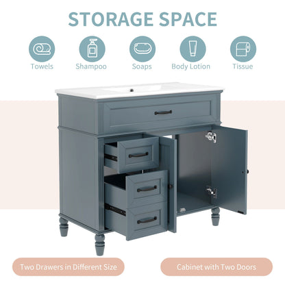 Bathroom vanity with sink and drawers by HouseOfZazla freestanding blue-gray cabinet on Tampa Home & Garden Store