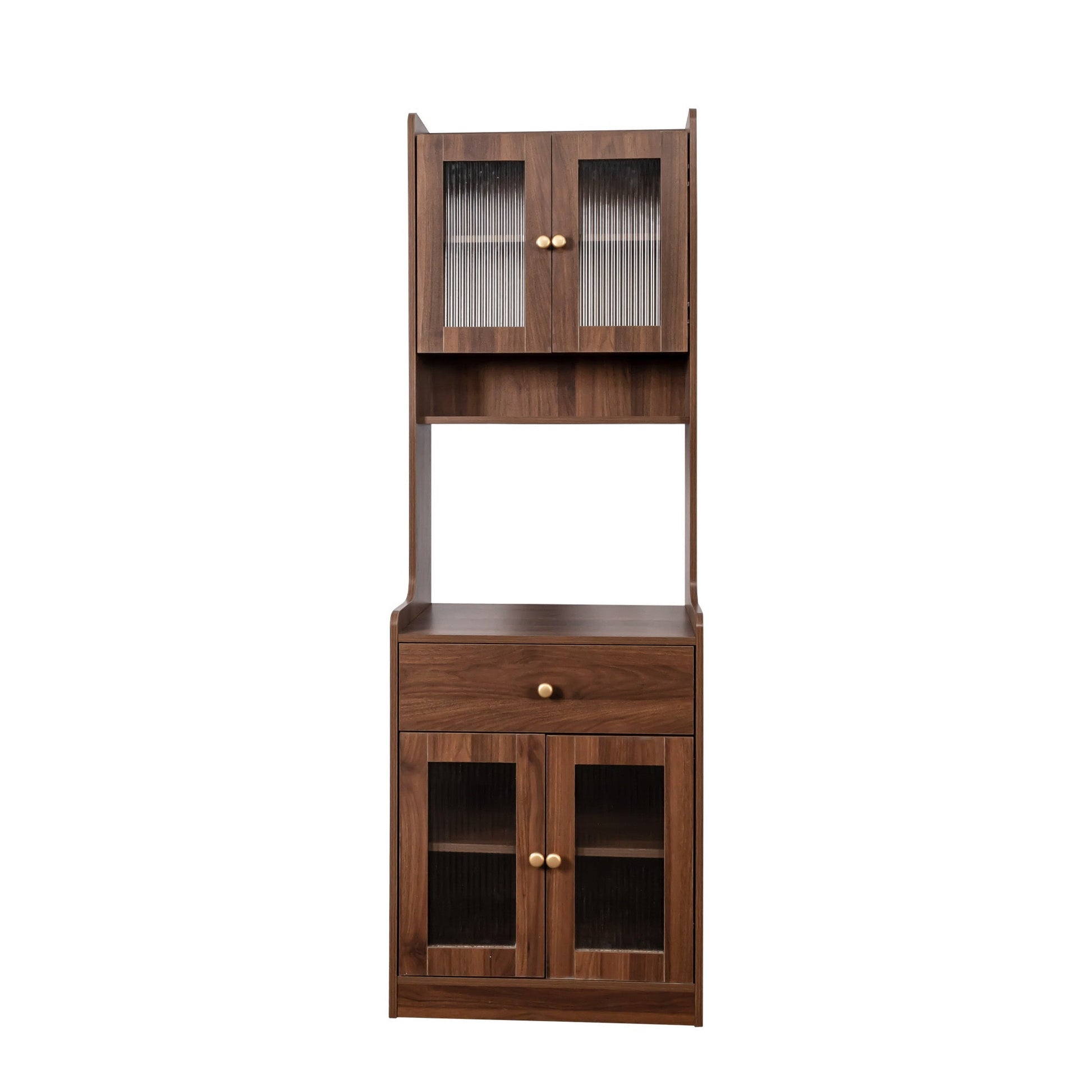 Kitchen Pantry Hutch Storage Cabinet Farmhouse Style with two glass panel doors and brass knobs on Tampa Home & Garden Store