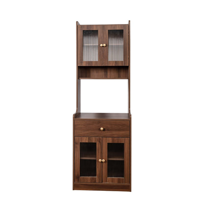 Kitchen Pantry Hutch Storage Cabinet Farmhouse Style with two glass panel doors and brass knobs on Tampa Home & Garden Store