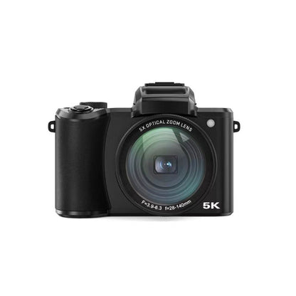 Digital camera with black body and retractable lens, 5X optical zoom, front view on Tampa Home & Garden Store
