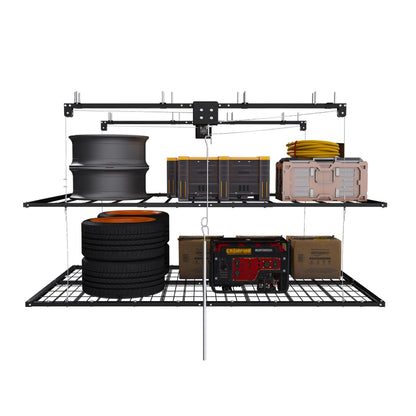 Overhead Garage Storage Rack with Crank System, black metal, HouseOfZazla wall organizers on Tampa Home & Garden Store