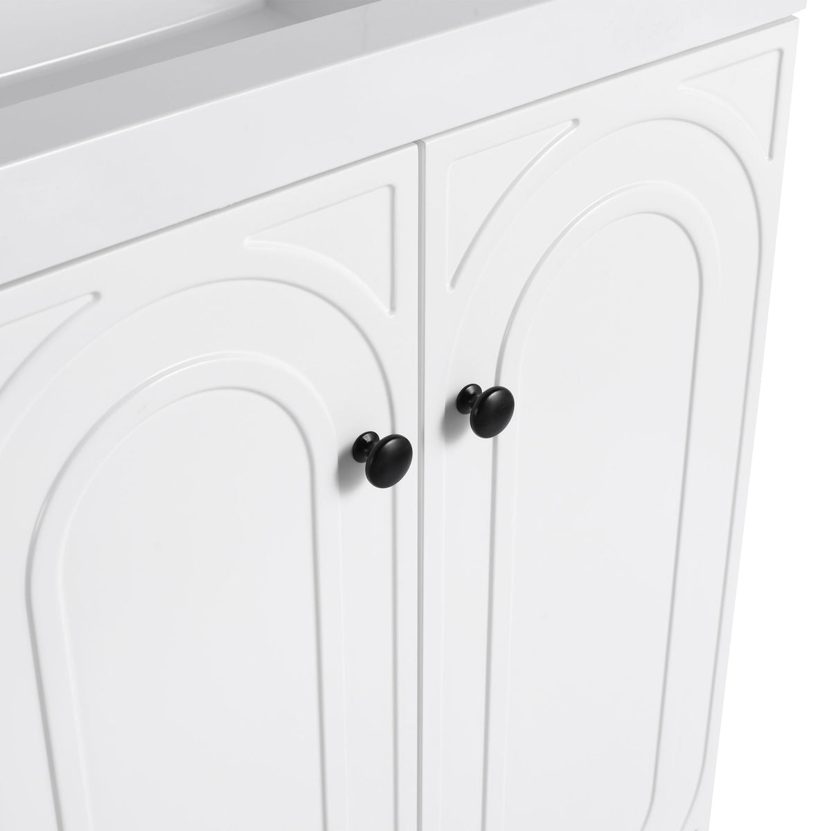 Freestanding bathroom vanity white with black knobs, HouseOfZazla, soft-close doors on Tampa Home & Garden Store
