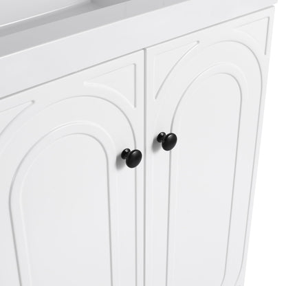 Freestanding bathroom vanity white with black knobs, HouseOfZazla, soft-close doors on Tampa Home & Garden Store