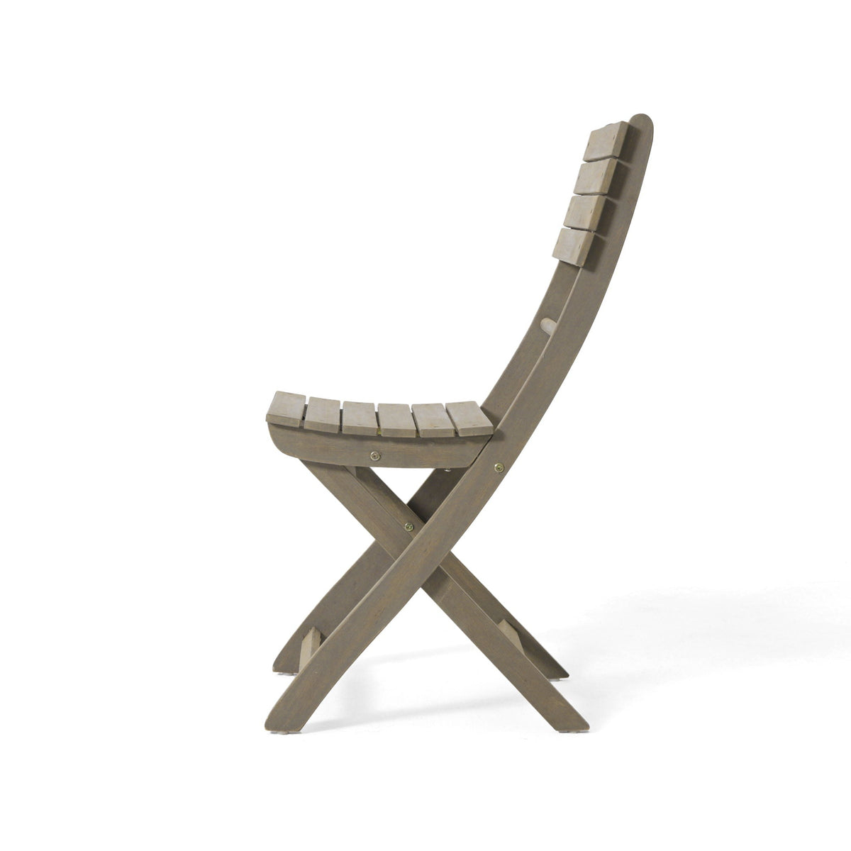 Positano foldable outdoor dining chair in weathered brown wood with curved slat back on Tampa Home & Garden Store