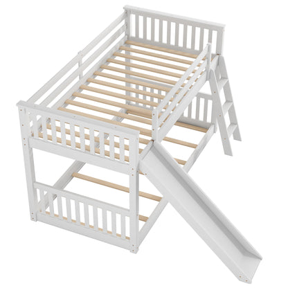 Bunk bed with slide and ladder in white finish, natural wood slats HouseOfZazla on Tampa Home & Garden Store