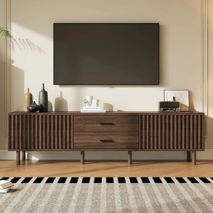 Dark brown TV stand and media console with grooved front for up to 80in TVs on Tampa Home & Garden Store