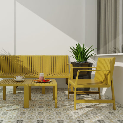 Orange waterproof two-piece outdoor patio set by HouseOfZazla with slatted seating and table on Tampa Home & Garden Store