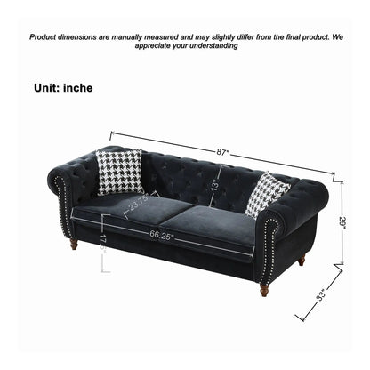 Chesterfield fabric sofa set, black tufted velvet, roll arms, nailhead trim, Unique Piece on Tampa Home & Garden Store