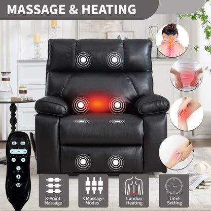 Black Leatheraire Heat Massage Recliner with heating and massage nodes in black leather on Tampa Home & Garden Store