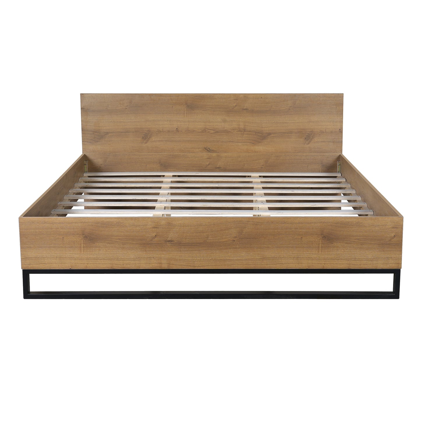 Modern Black and Engineered Wood King Bed Frame
