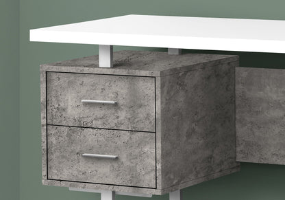 Computer desk with storage drawers, white top and gray textured base with metal handles on Tampa Home & Garden Store