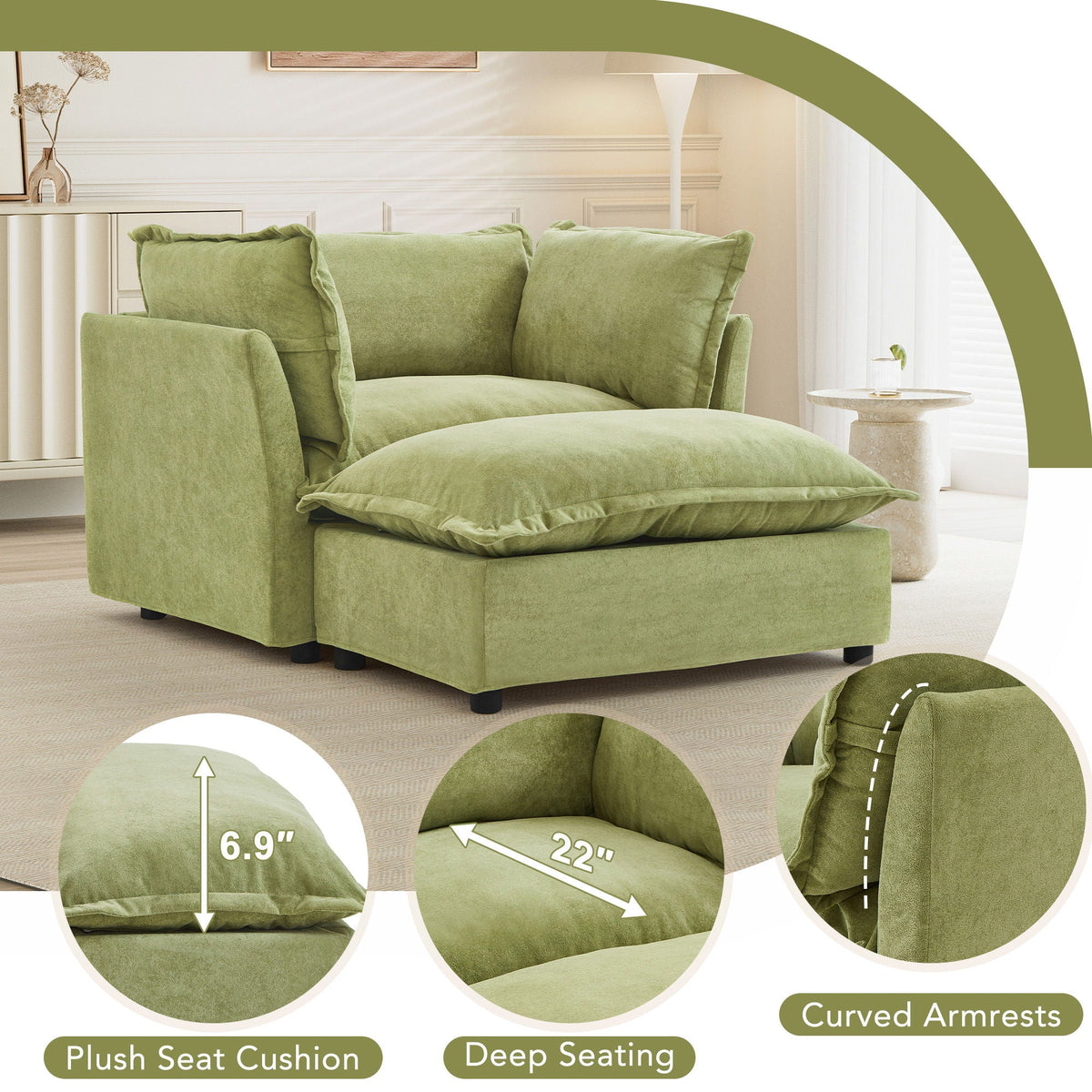 Modern Fabric Armchair with a Movable Ottoman
