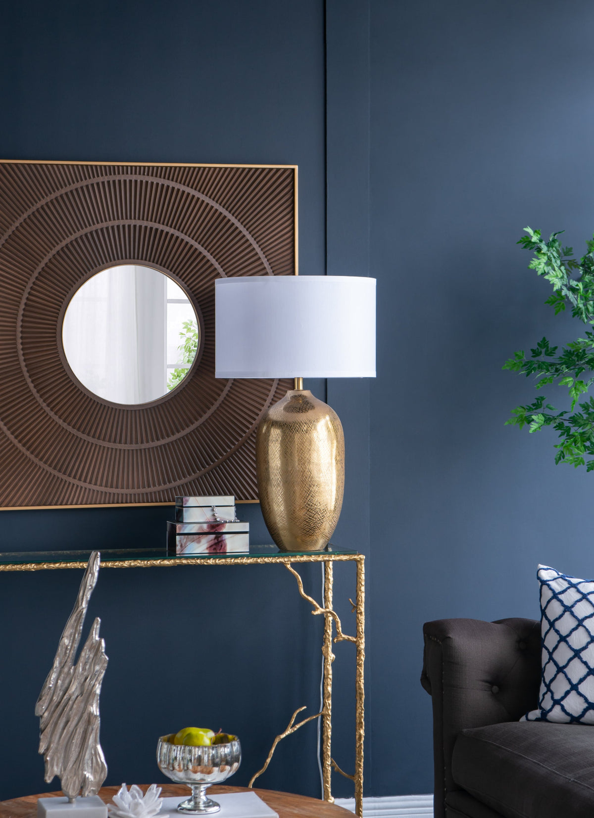 D18x31 Round Aluminum Sheet Gold Table Lamp with White Fabric Shade by HouseOfZazla on Tampa Home & Garden Store